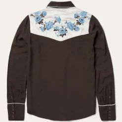 Best Stetson Embroidered Rayon Western Shirt Brown