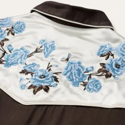 Best Stetson Embroidered Rayon Western Shirt Brown