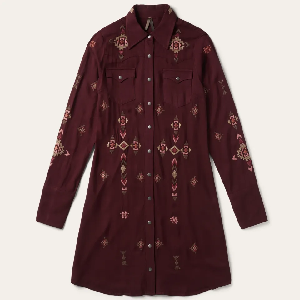 Stetson Embroidered Shirt Dress Wine