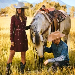 Stetson Embroidered Shirt Dress Wine