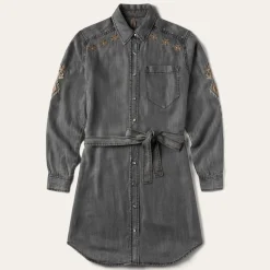 New Stetson Embroidered Snap Front Shirt Dress Black