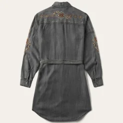 New Stetson Embroidered Snap Front Shirt Dress Black