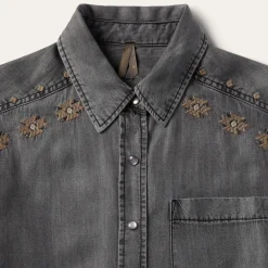 New Stetson Embroidered Snap Front Shirt Dress Black