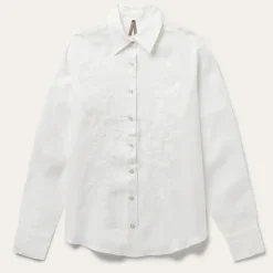 Outlet Stetson Embroidered Tonal Stripe Linen Blouse White