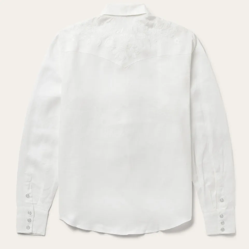 Best Stetson Embroidered Tonal Stripe Linen Blouse White
