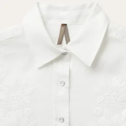 Best Stetson Embroidered Tonal Stripe Linen Blouse White
