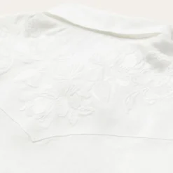 Best Stetson Embroidered Tonal Stripe Linen Blouse White