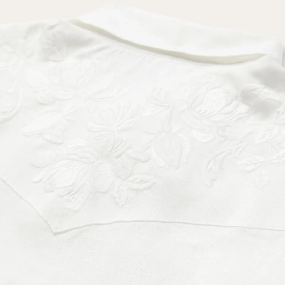 Best Stetson Embroidered Tonal Stripe Linen Blouse White