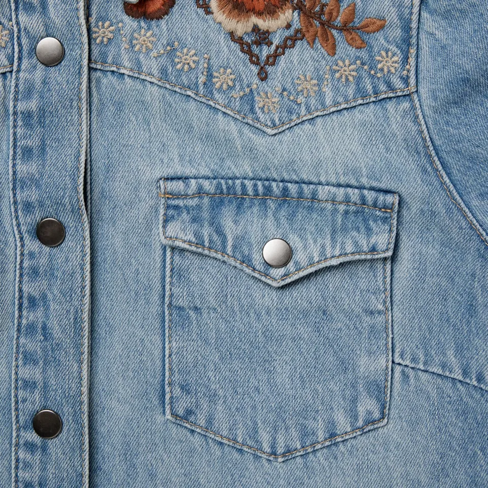 Discount Stetson Floral Embroidered Denim Shirt Dress Blue