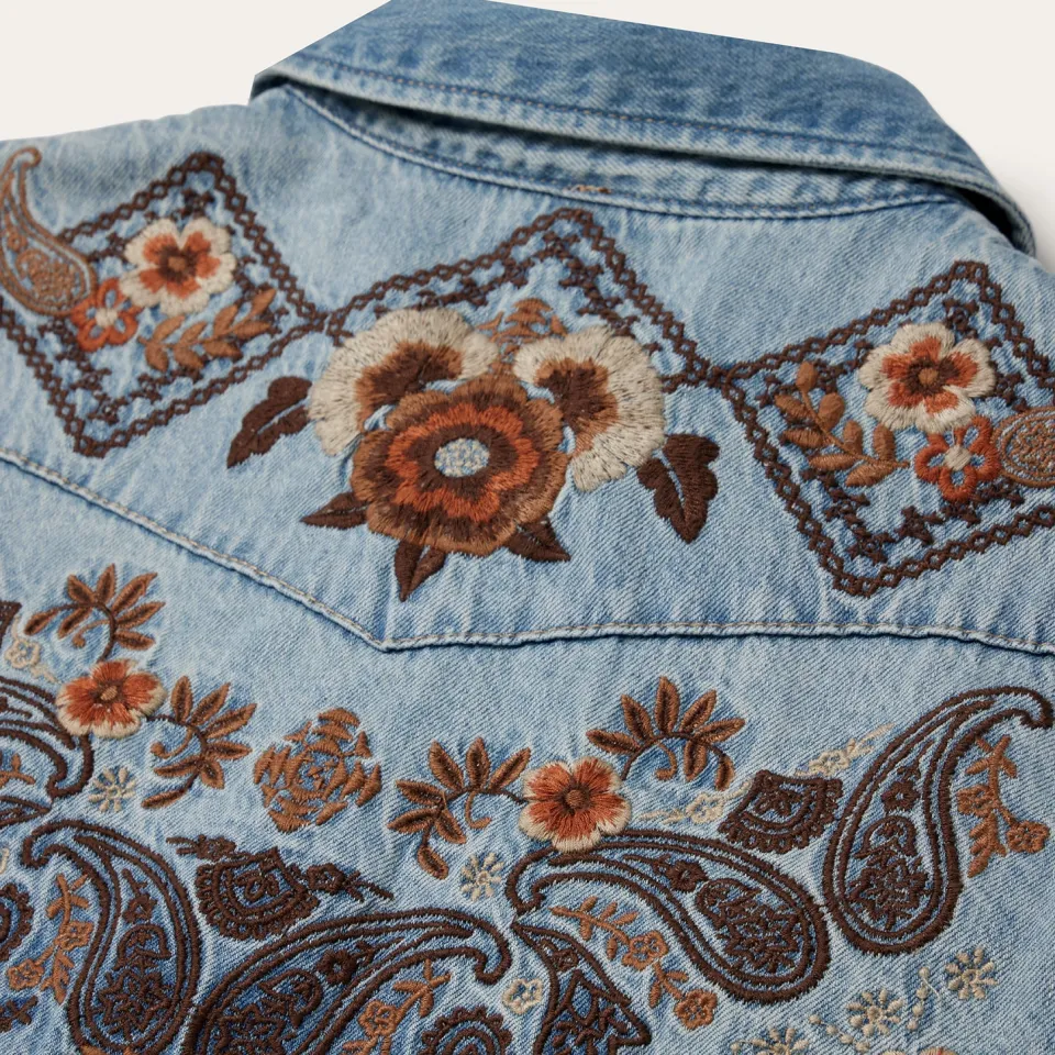 Discount Stetson Floral Embroidered Denim Shirt Dress Blue