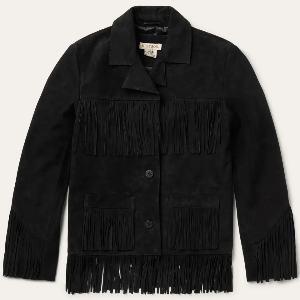 Best Stetson Fringe Suede Jacket Black