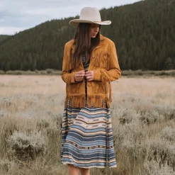 Discount Stetson Fringe Suede Jacket Tan