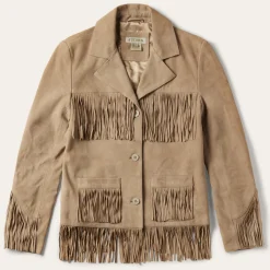 Discount Stetson Fringe Suede Jacket Light Tan