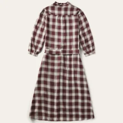 New Stetson Gaucho Plaid Prairie Shirt Dress Wine