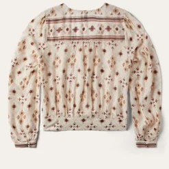 Stetson Gaucho Print Herringbone Blouse White