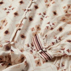 Stetson Gaucho Print Herringbone Blouse White