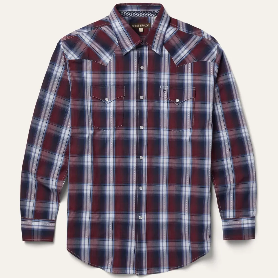 Online Stetson Good Luck Plaid Western Shirt Wine