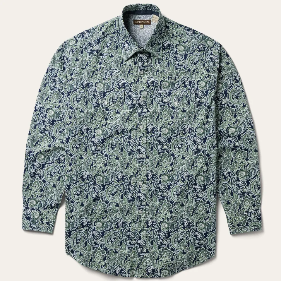 Online Stetson Greenspring Paisley Print Western Shirt Blue