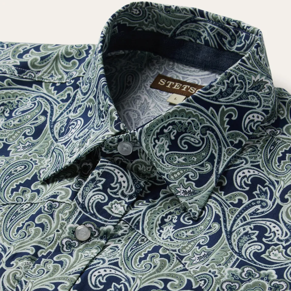Online Stetson Greenspring Paisley Print Western Shirt Blue