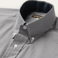 Clearance Stetson Geo Print Button Front Shirt Grey