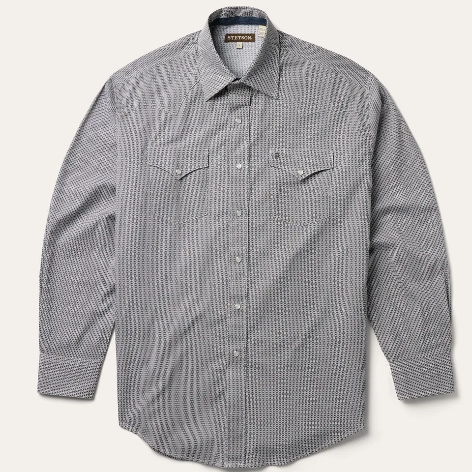 Sale Stetson Geo Print Western Shirt Grey