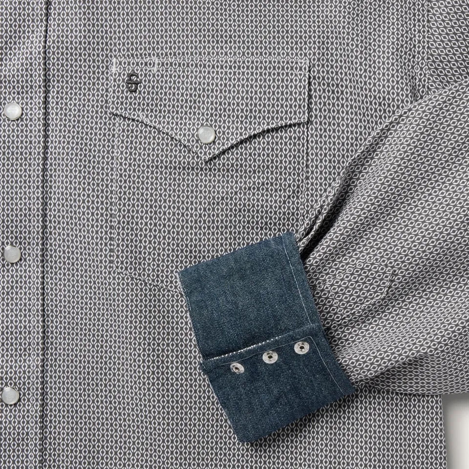 Sale Stetson Geo Print Western Shirt Grey