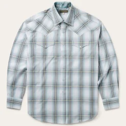 Best Stetson Sky Ombre Plaid Western Shirt Grey