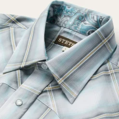 Best Stetson Sky Ombre Plaid Western Shirt Grey
