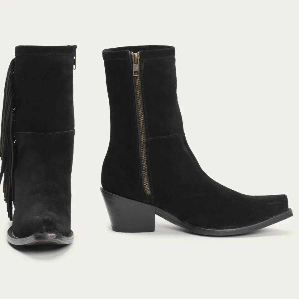 Discount Stetson Halle Suede Fringe Side Zip Boot Black