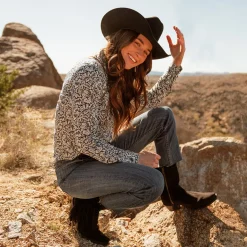 Discount Stetson Halle Suede Fringe Side Zip Boot Black
