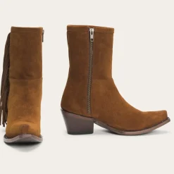 Online Stetson Halle Suede Fringe Side Zip Boot Brown
