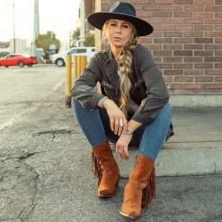 Online Stetson Halle Suede Fringe Side Zip Boot Brown