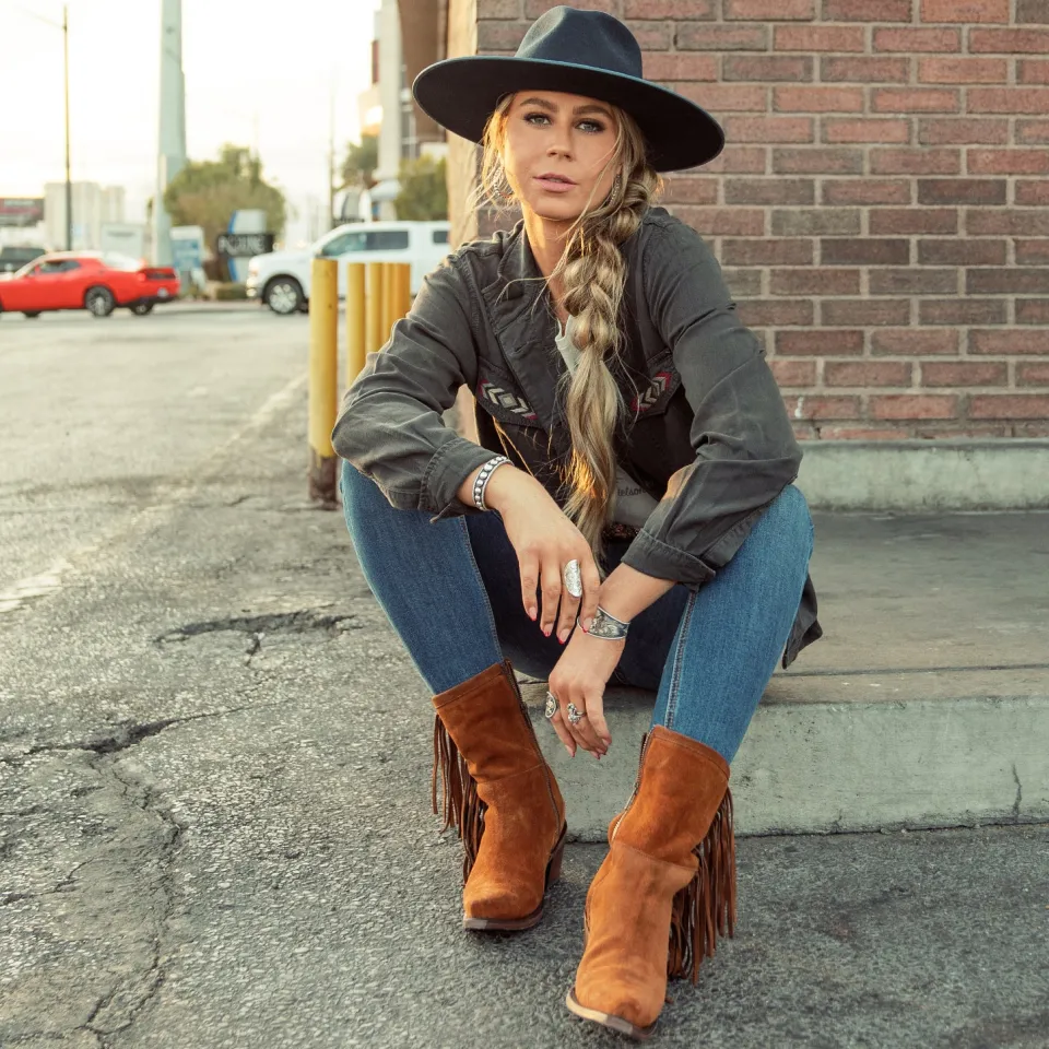 Sale Stetson Halle Suede Fringe Side Zip Boot Brown