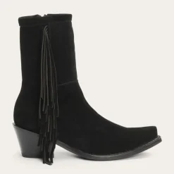 Stetson Halle Suede Fringe Side Zip Boot Black