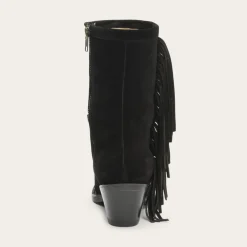 Stetson Halle Suede Fringe Side Zip Boot Black