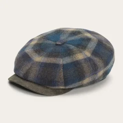 Online Stetson Hatteras Virgin Wool Cap Blue/Beige Check
