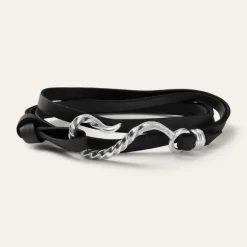 Stetson Hook Leather Bracelet Black Leather