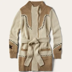 Outlet Stetson Horseshoe  Star Belted Cardigan White