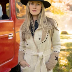 Outlet Stetson Horseshoe  Star Belted Cardigan White