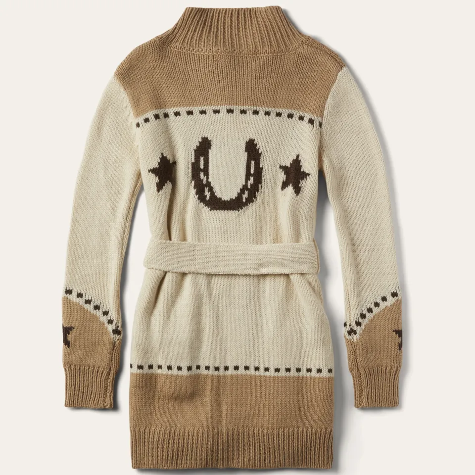 Outlet Stetson Horseshoe Star Belted Cardigan White
