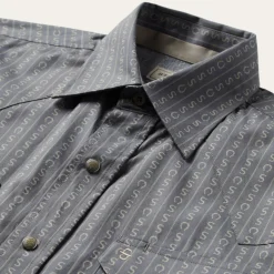 Best Stetson Horseshoe Stripe Print Shirt Grey