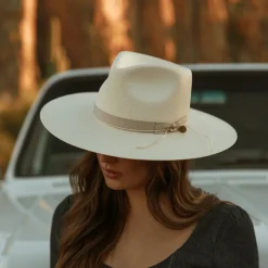 Sale Stetson JW Marshall Straw Flat Brim Hat Natural