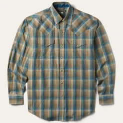 Hot Stetson Khaki Ombre Plaid Shirt Brown