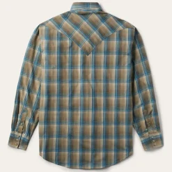 Hot Stetson Khaki Ombre Plaid Shirt Brown
