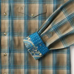 Hot Stetson Khaki Ombre Plaid Shirt Brown