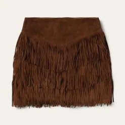 Stetson Lamb Suede Fringe Mini Skirt Brown