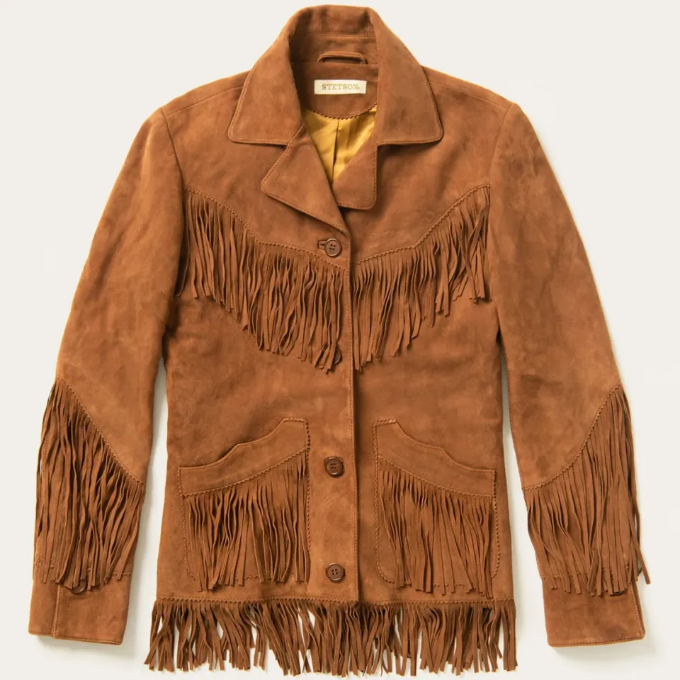 New Stetson Lamb Suede Fringed Jacket Brown