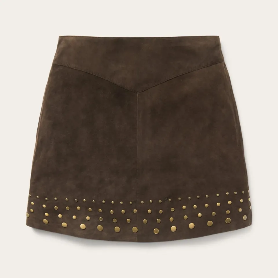 Hot Stetson Lamb Suede Skirt with Nailheads Brown