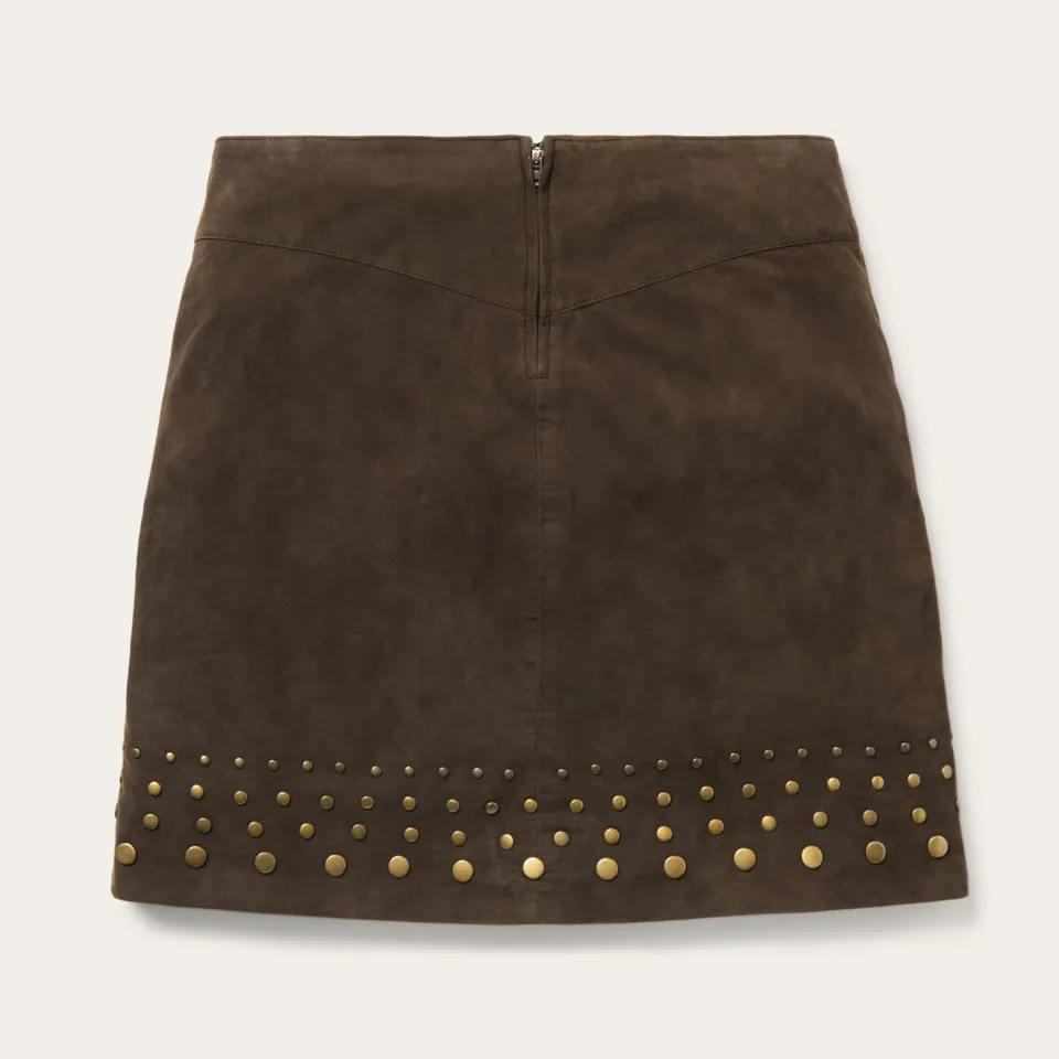 Hot Stetson Lamb Suede Skirt with Nailheads Brown