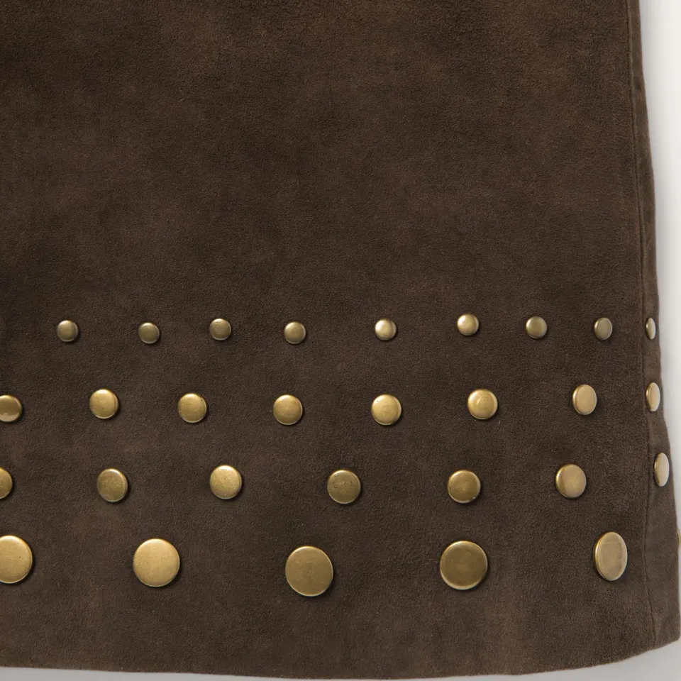 Hot Stetson Lamb Suede Skirt with Nailheads Brown